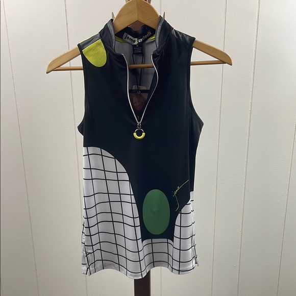 Jamie Sadock NWT Sleeveless Patterned 1/4 Zip Golf Shirt Zest 457 - Picture 5 of 6